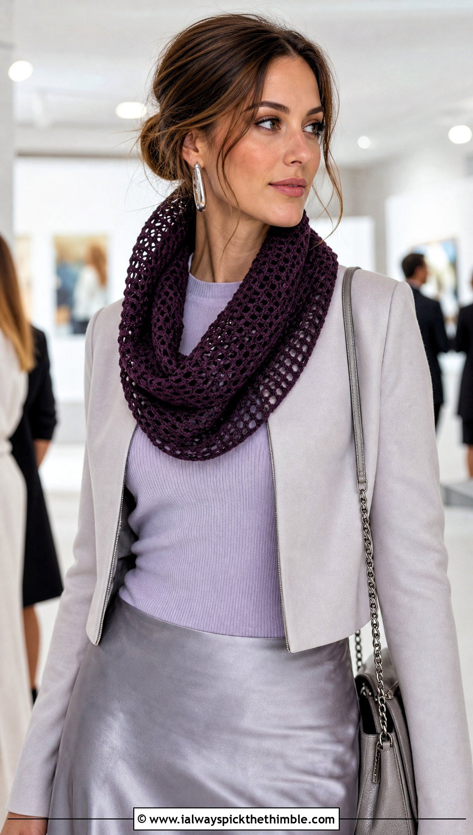 Tunisian Mesh Cowl With Satin Skirt - 15 Tunisian Crochet Cowl outfit ideas