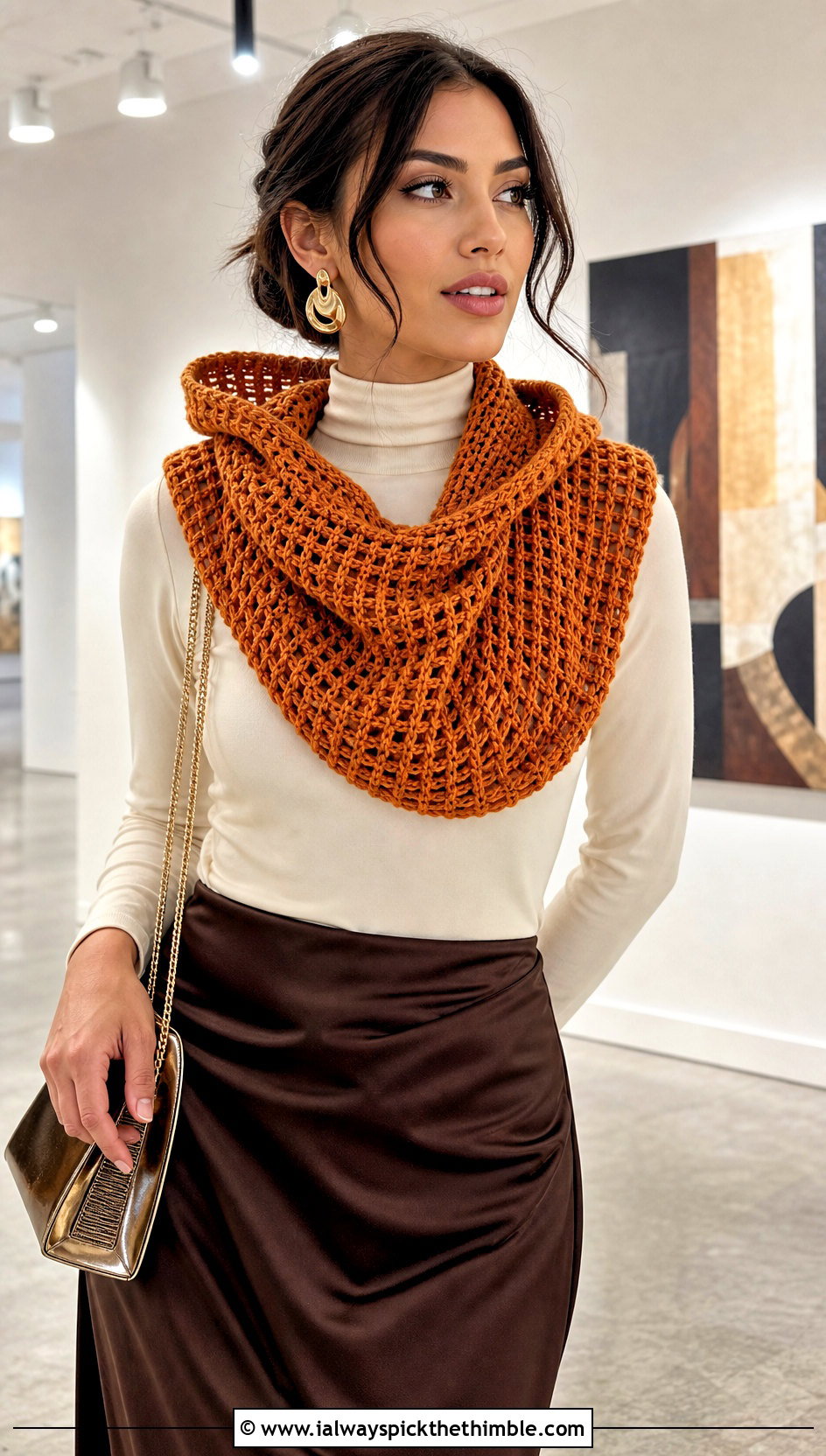 Tunisian Mesh Stitch Hooded Cowl With Satin Skirt - 15 Tunisian Crochet Hooded Cowl outfit ideas