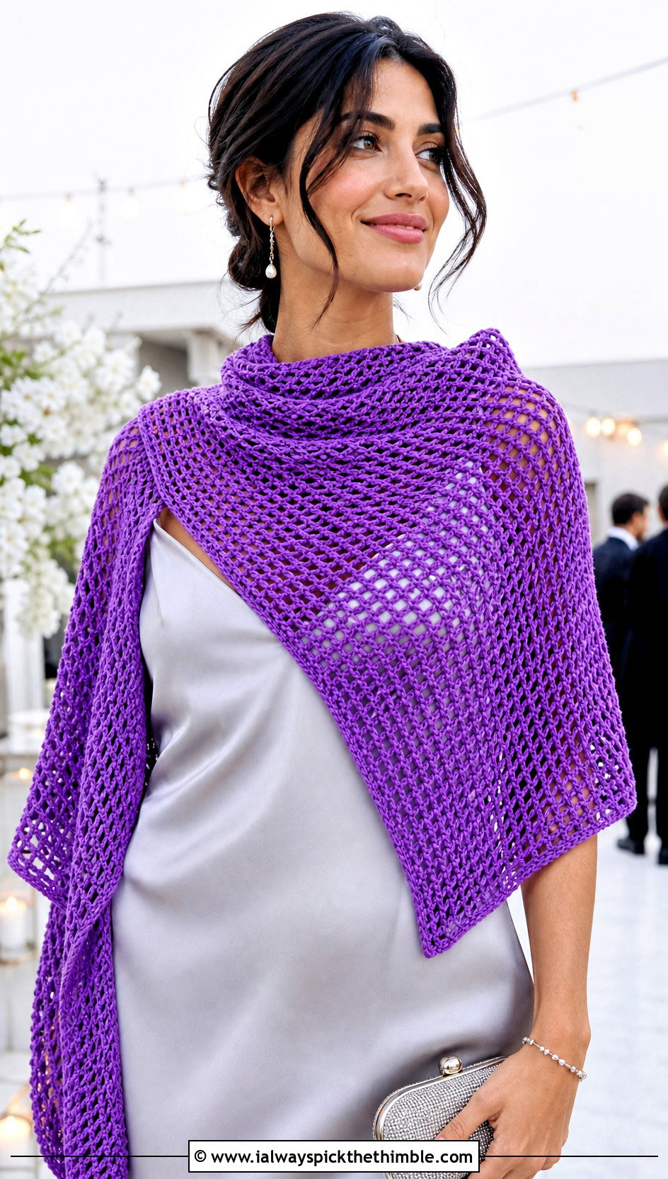 Tunisian Mesh Triangle Shawl With Slip Dress - 20 Tunisian Crochet Triangle Shawl outfit ideas