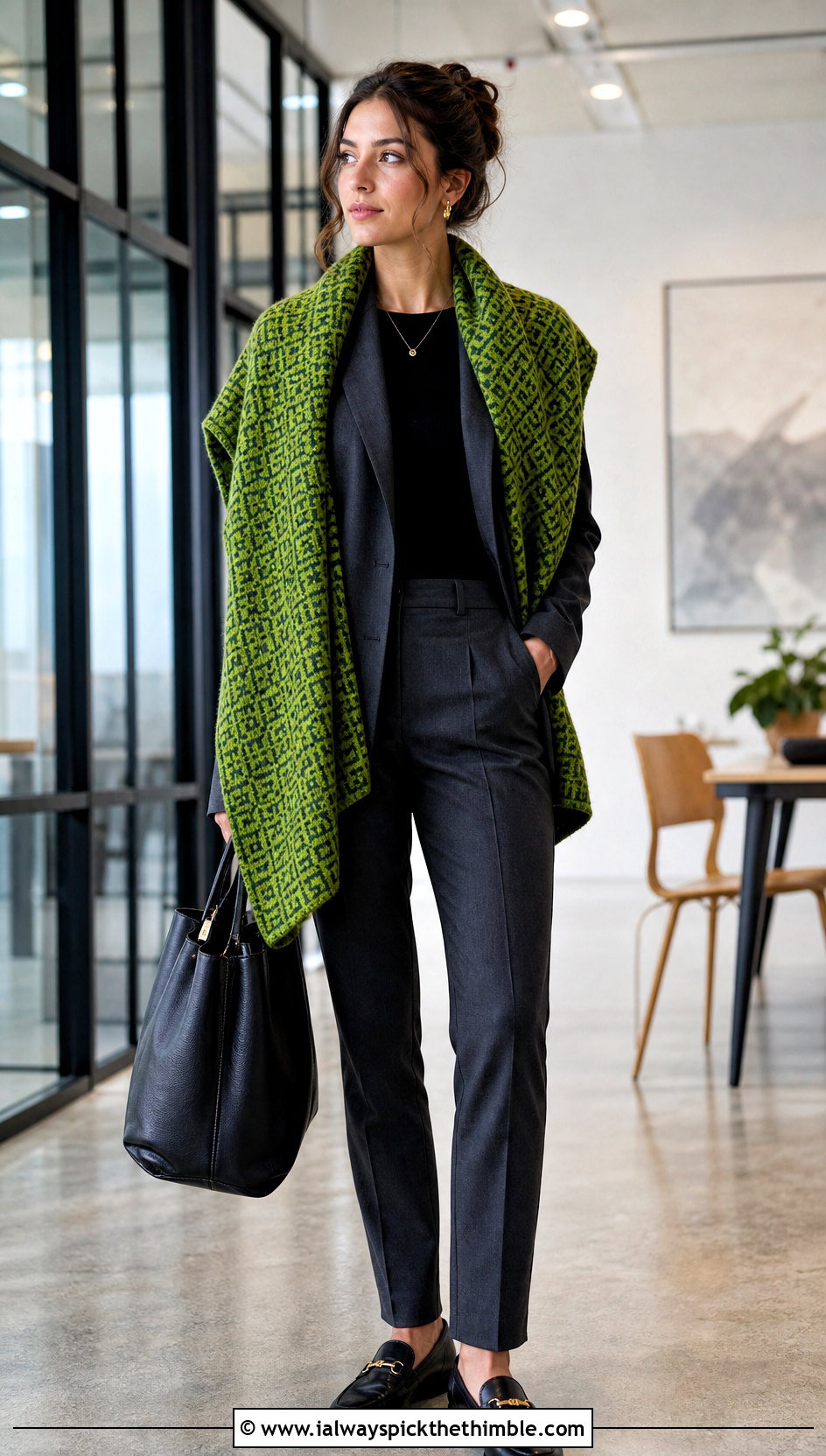 Tunisian Mosaic Shawl With Tailored Suit - 25 tunisian crochet shawl outfit ideas