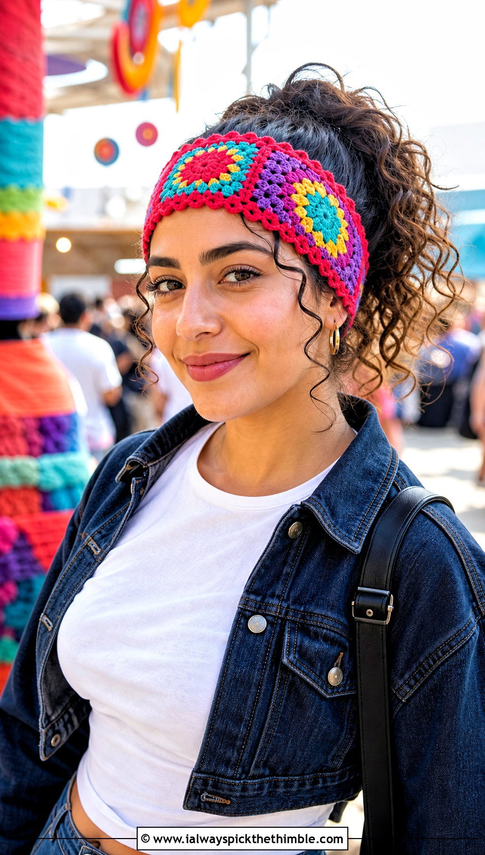 Tunisian Multicolor Headband With Cargo Pants - 20 tunisian crochet headband outfit ideas