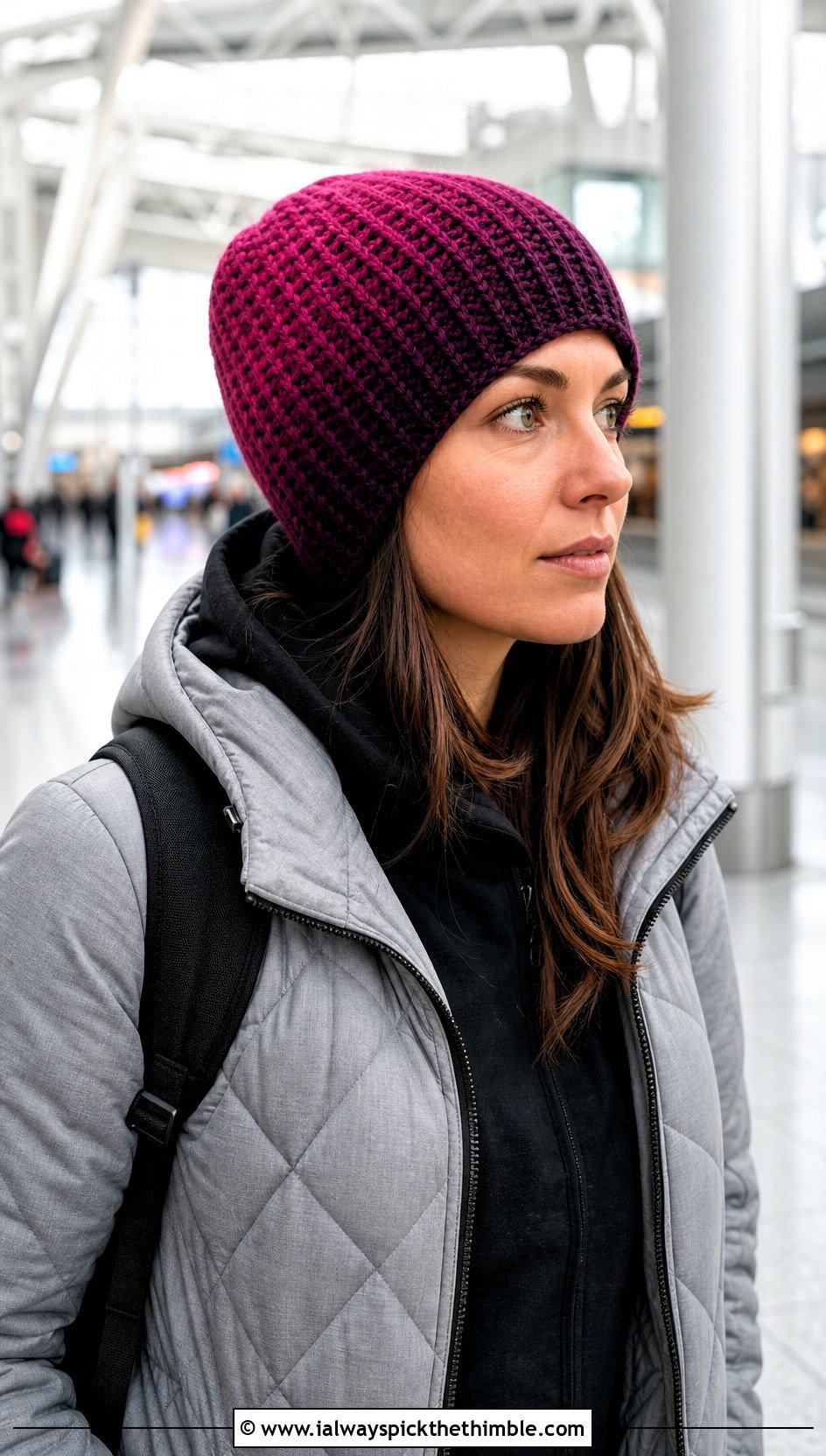 Tunisian Ombre Beanie With Quilted Coat - 25 tunisian crochet beanie outfit ideas