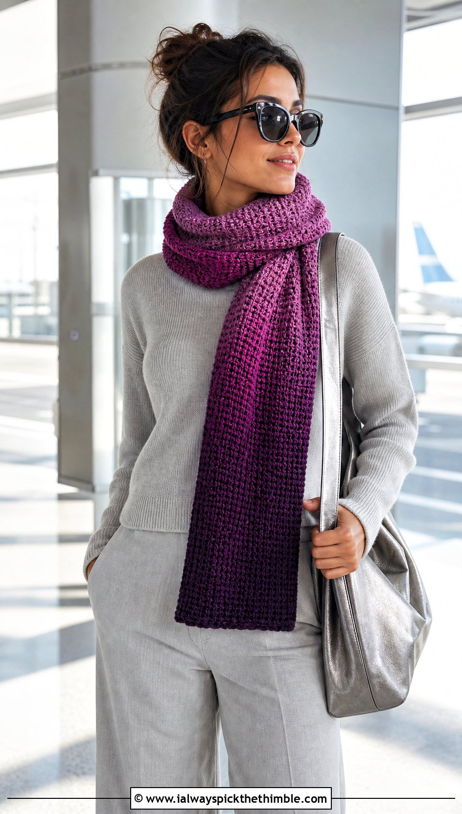 Tunisian Ombre Crochet Scarf With Knit Set - 20 Ombre Crochet Scarf outfit ideas