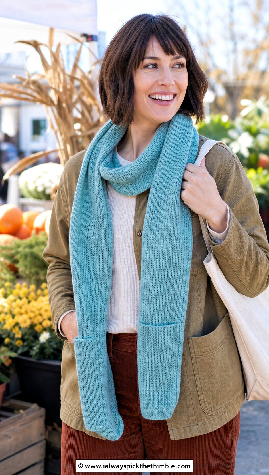 Tunisian Pocket Scarf With Chore Jacket And Corduroy Pants - 25 tunisian crochet scarf outfit ideas