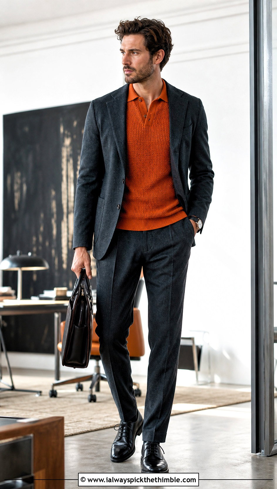 Tunisian Polo Sweater With Suit Separates - 15 Tunisian Crochet Mens Sweater outfit ideas