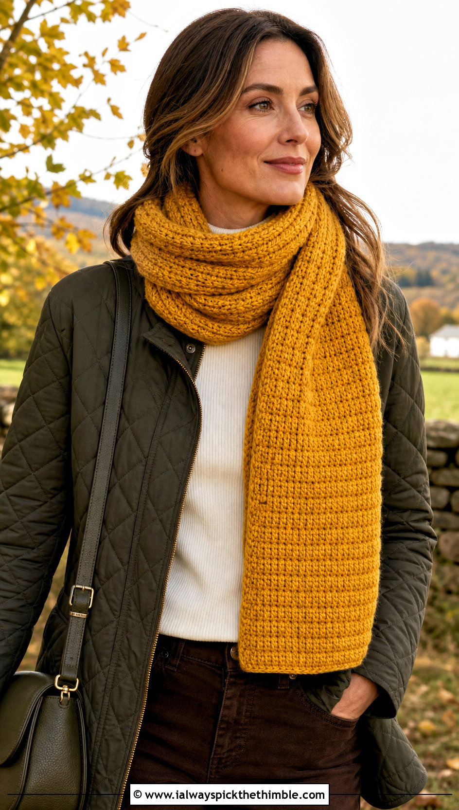 Tunisian Puff Scarf With Quilted Jacket - 15 Playful Puffs Crochet Scarf outfit ideas