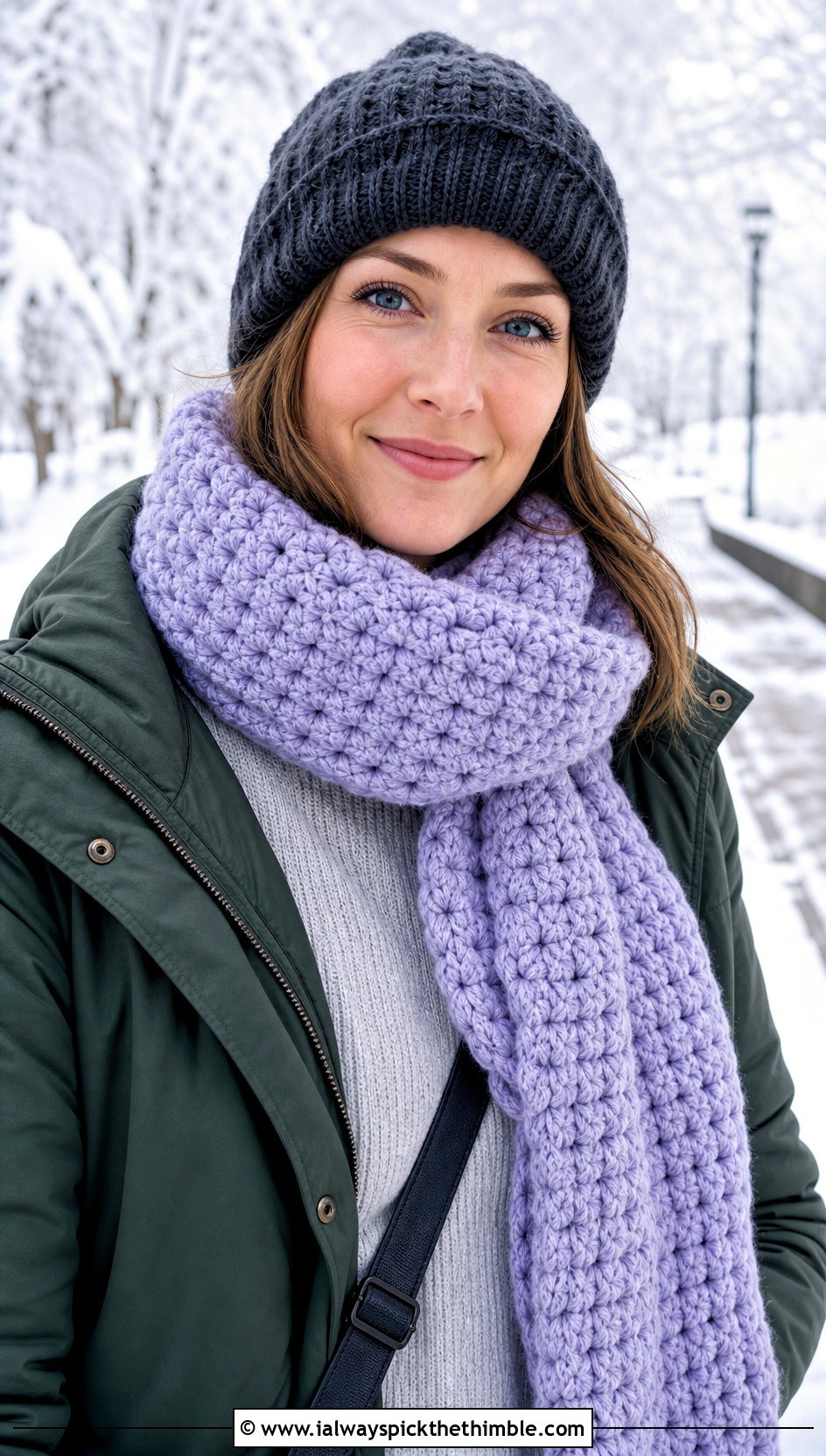 Tunisian Puff Stitch Scarf With Parka - 20 Easy Tunisian Crochet Scarf outfit ideas