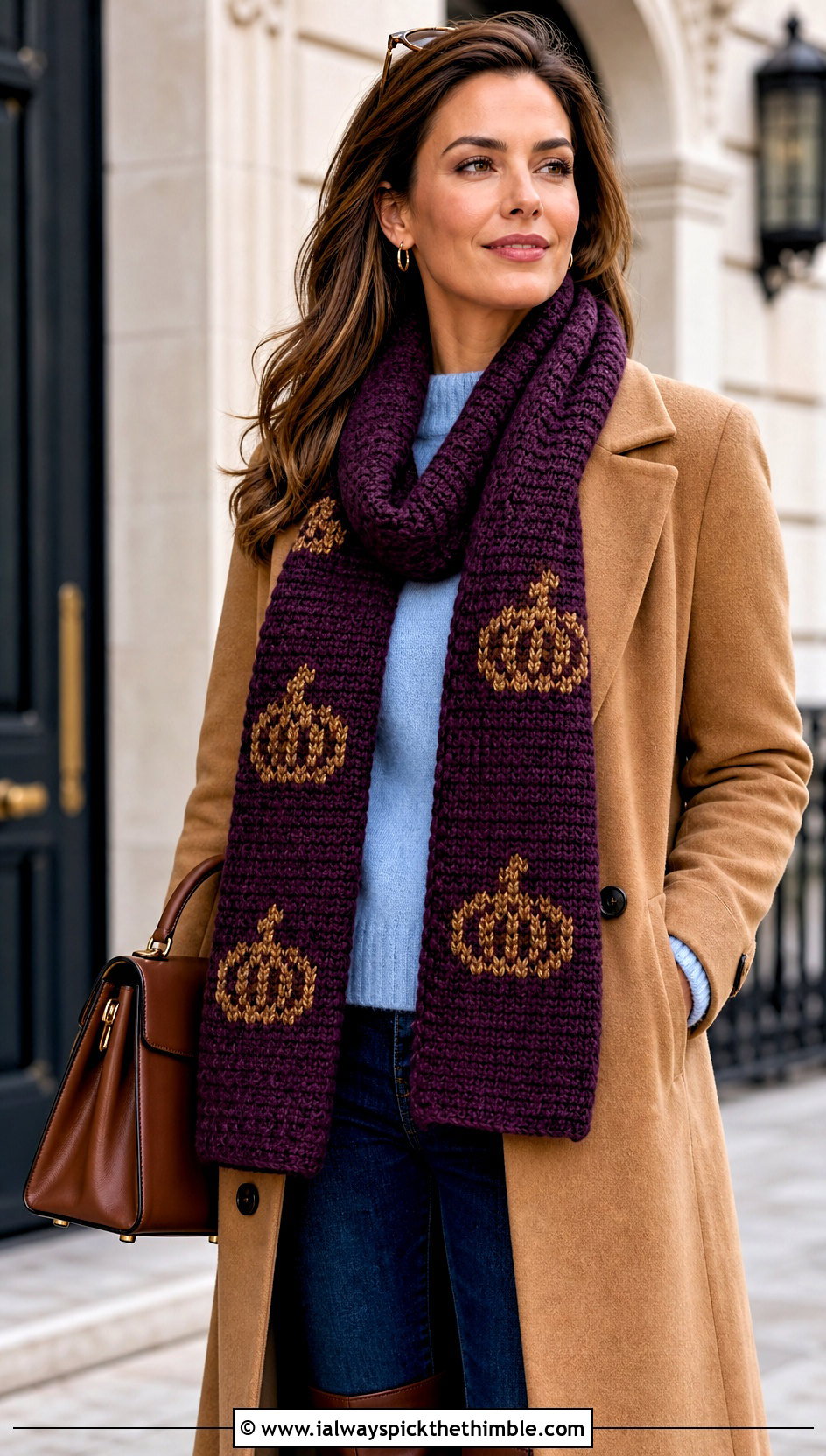 Tunisian Pumpkin Crochet Scarf With Wool Coat - 15 crochet pumpkin scarf outfit ideas