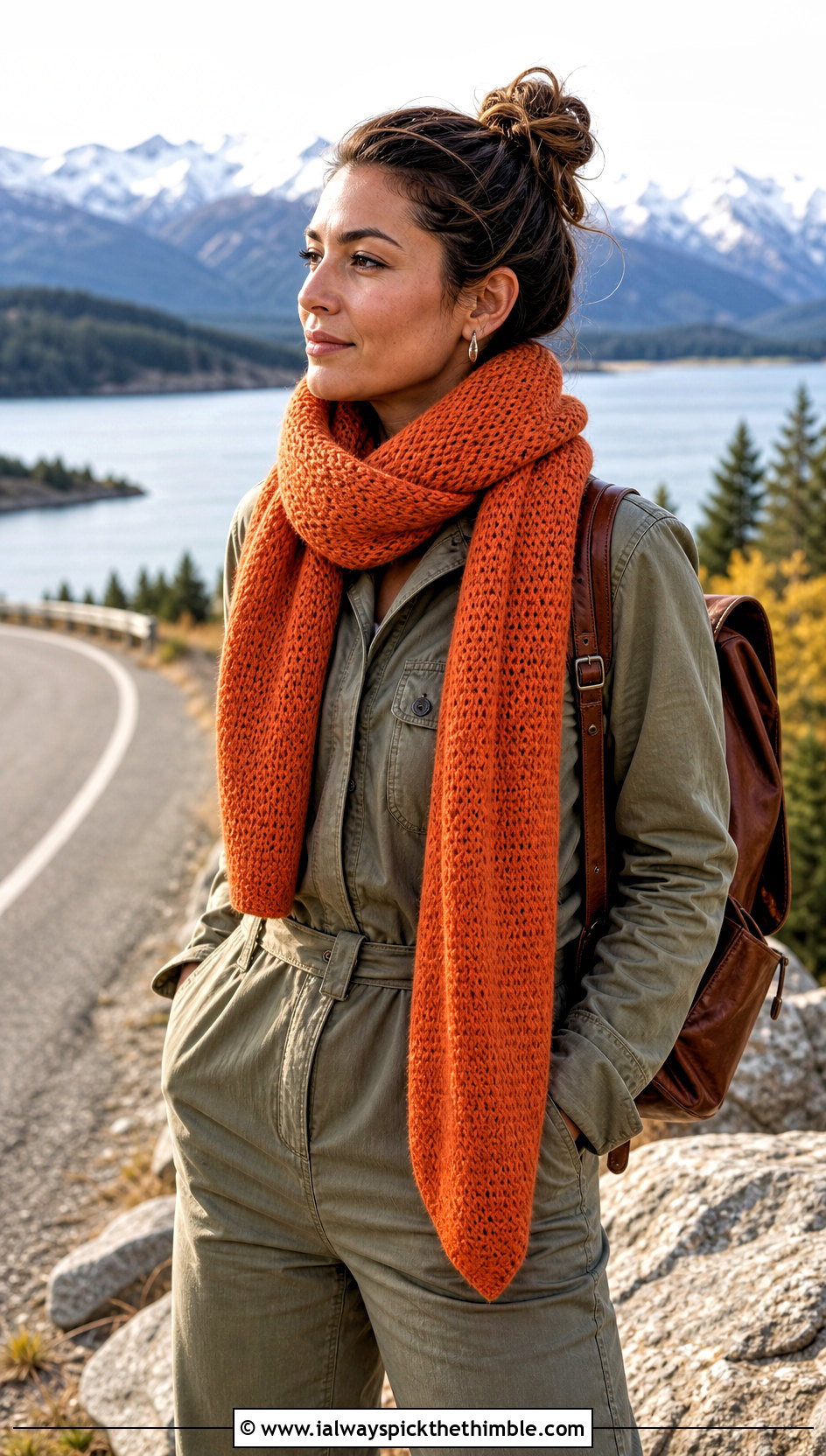 Tunisian Purl Crochet Scarf With Utility Jumpsuit - 20 wanderlust crochet scarf outfit ideas