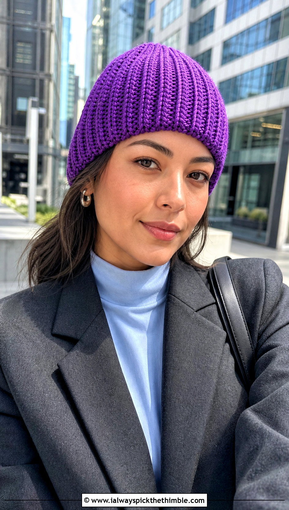 Tunisian Purl Stitch Ribbed Beanie With Blazer - 25 tunisian crochet beanie outfit ideas