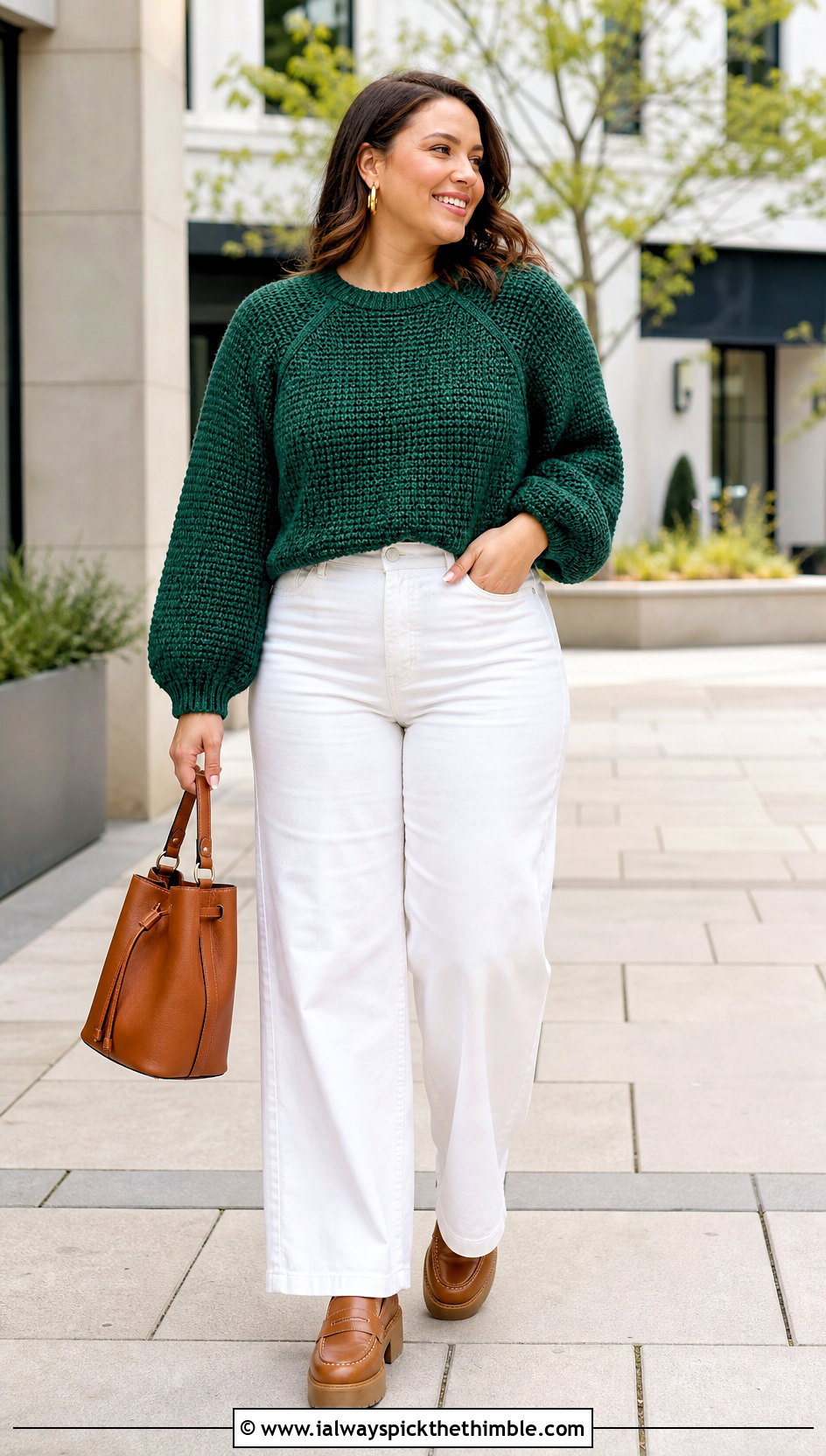 Tunisian Raglan Pullover With Wide Leg White Jeans - 20 Tunisian Crochet Pullover outfit ideas
