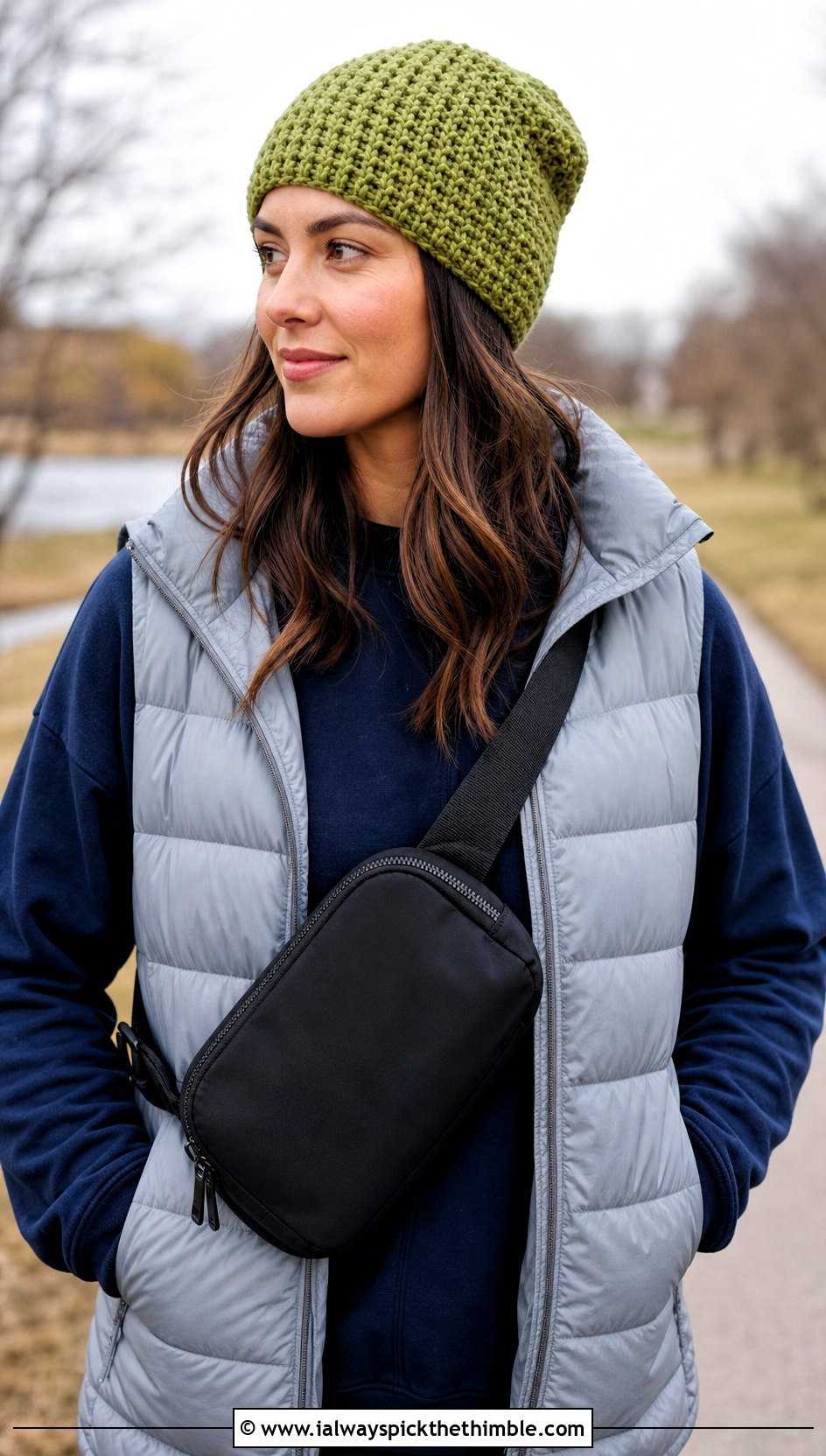 Tunisian Reverse Stitch Beanie With Puffer Vest - 25 tunisian crochet beanie outfit ideas