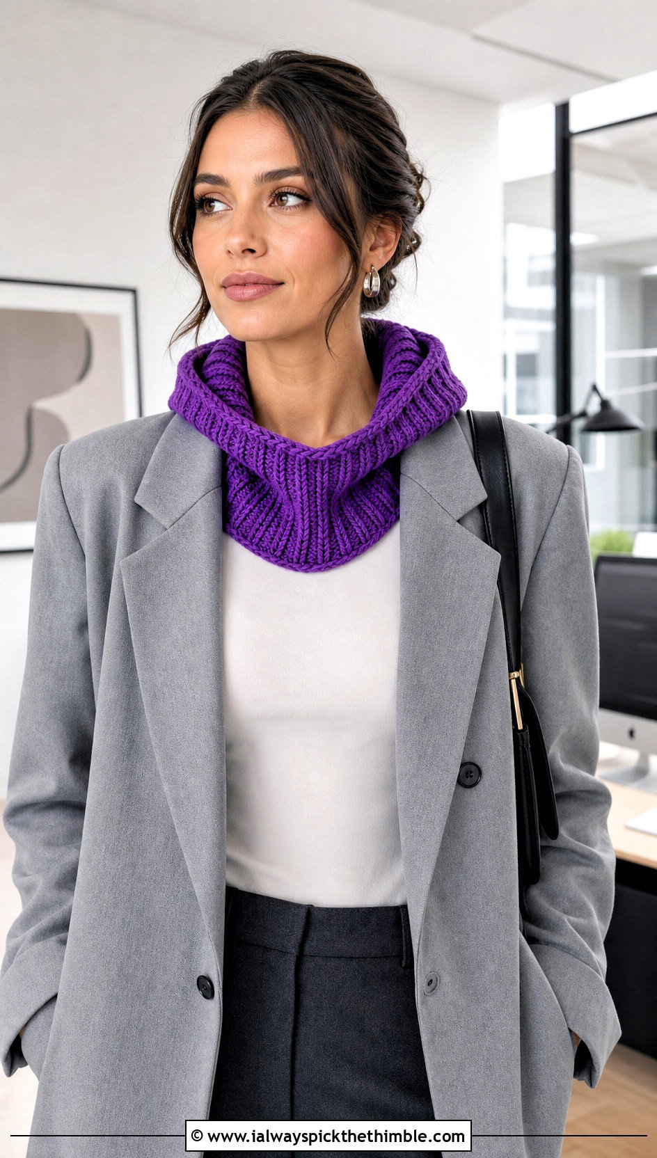 Tunisian Rib Stitch Hooded Cowl With Blazer - 15 Tunisian Crochet Hooded Cowl outfit ideas