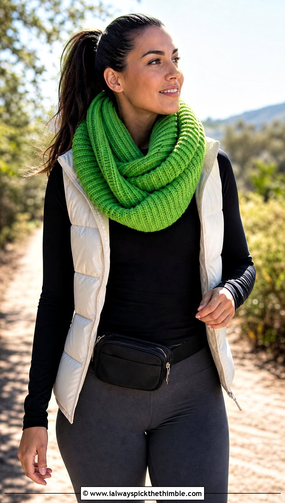 Tunisian Ribbed Infinity Scarf With Puffer Vest - 15 Tunisian Crochet Infinity Scarf outfit ideas