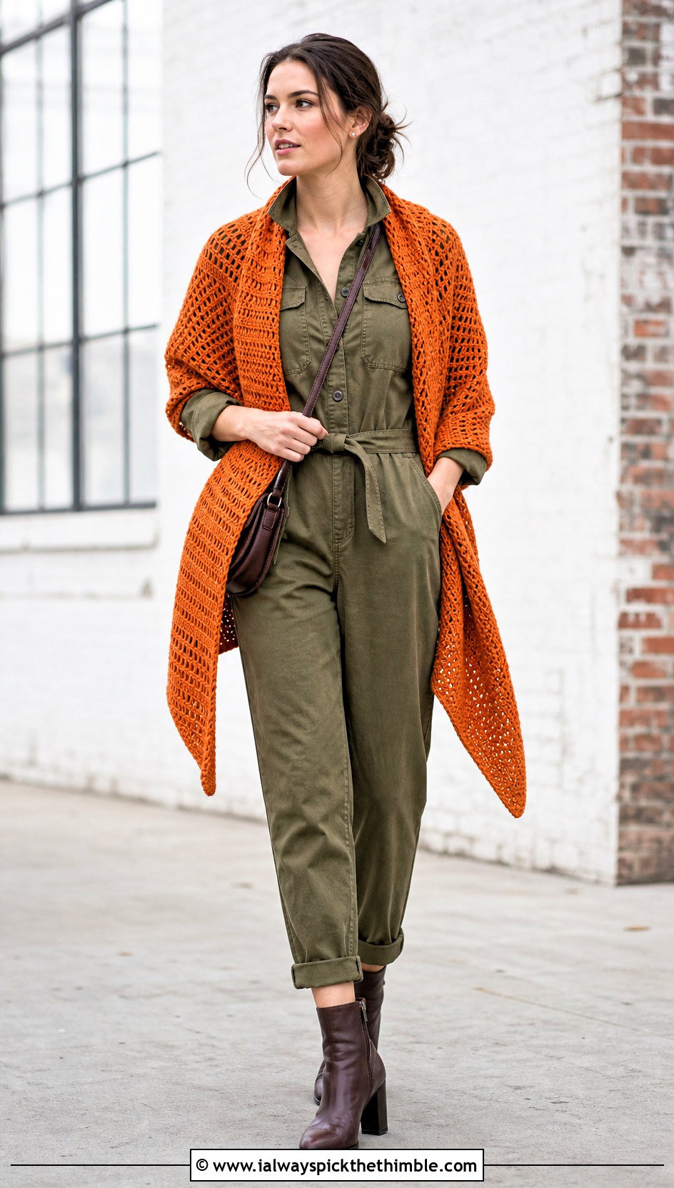 Tunisian Sampler Shawl With Utility Jumpsuit - 25 tunisian crochet shawl outfit ideas