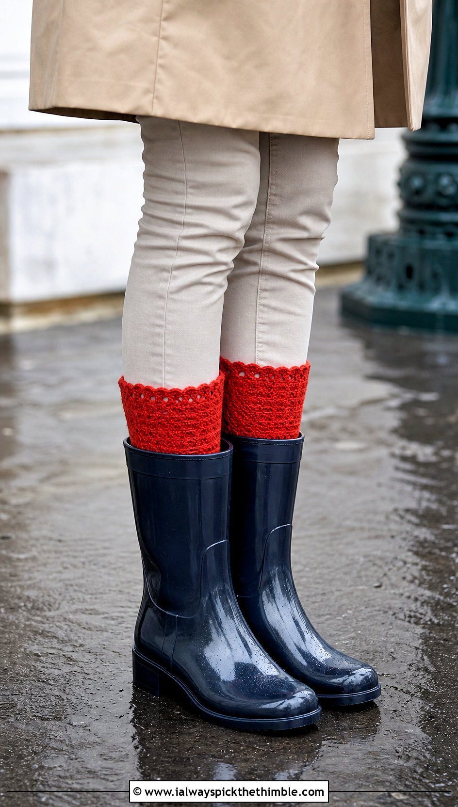 Tunisian Short Row Heel Socks With Trench Coat And Rain Boots - 25 tunisian crochet socks outfit ideas
