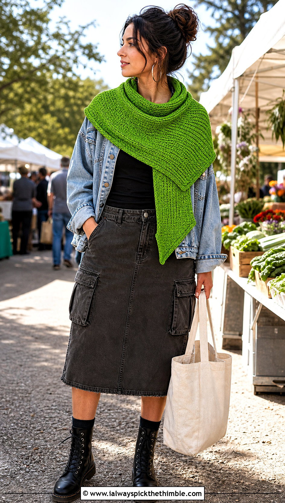 Tunisian Sideways Crochet Shawl With Denim Jacket - 20 Sideways Crochet Shawl outfit ideas