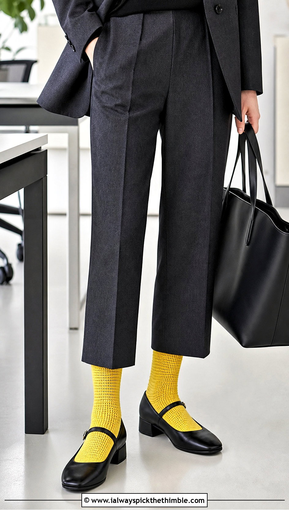 Tunisian Simple Stitch Crew Socks With Cropped Suit Pants - 25 tunisian crochet socks outfit ideas