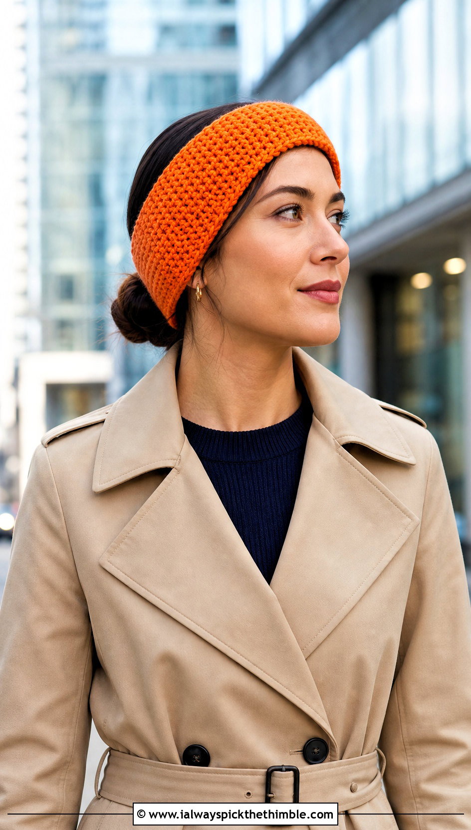Tunisian Simple Stitch Earwarmer With Trench Coat - 15 Tunisian Crochet Earwarmer outfit ideas