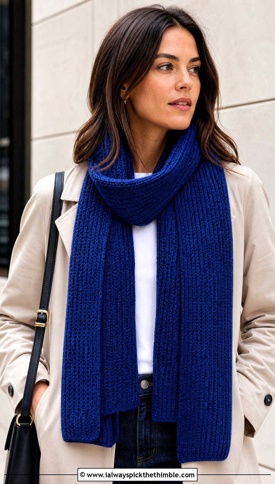 Tunisian Simple Stitch Scarf With Trench Coat - 25 tunisian crochet scarf outfit ideas