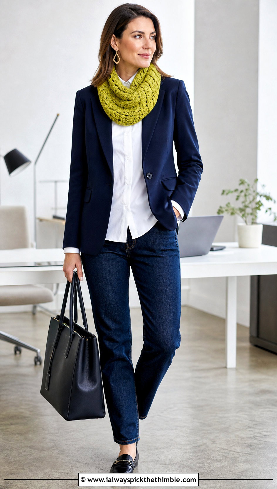 Tunisian Smock Stitch Cowl With Blazer - 15 Tunisian Crochet Cowl outfit ideas