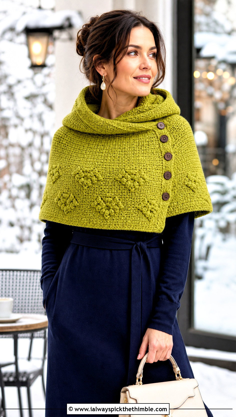 Tunisian Smock Stitch Hooded Cowl With Sweater Dress - 15 Tunisian Crochet Hooded Cowl outfit ideas