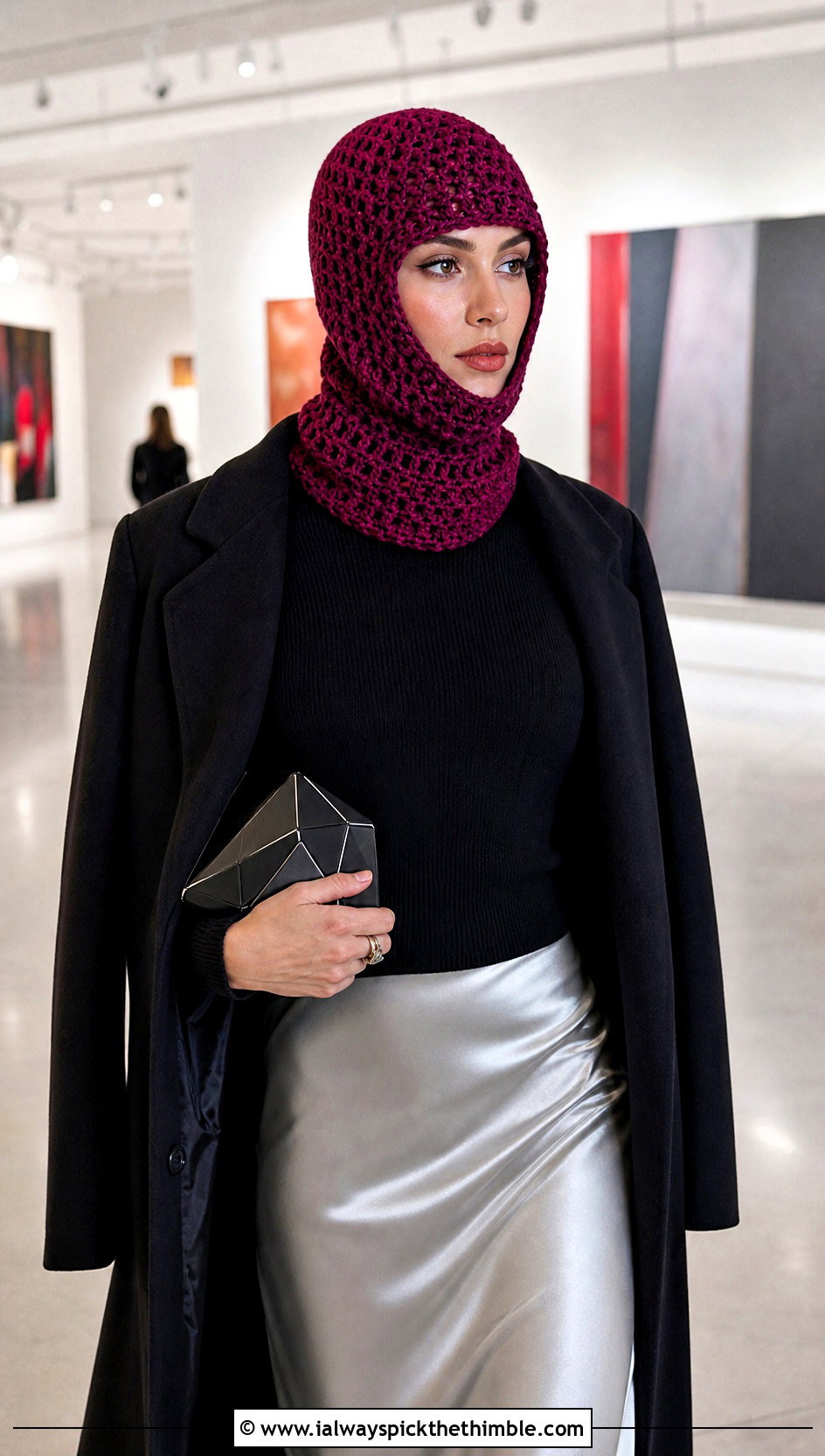 Tunisian Stitch Crochet Balaclava With Satin Skirt - 20 hooded crochet balaclava outfit ideas