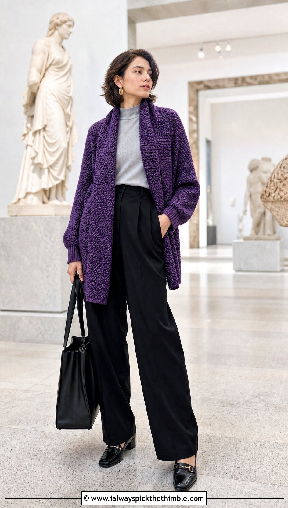 Tunisian Stitch Crocheted Sweater Scarf With Sleeves And Wide Leg Pants - 15 Crocheted Sweater Scarf With Sleeves outfit ideas