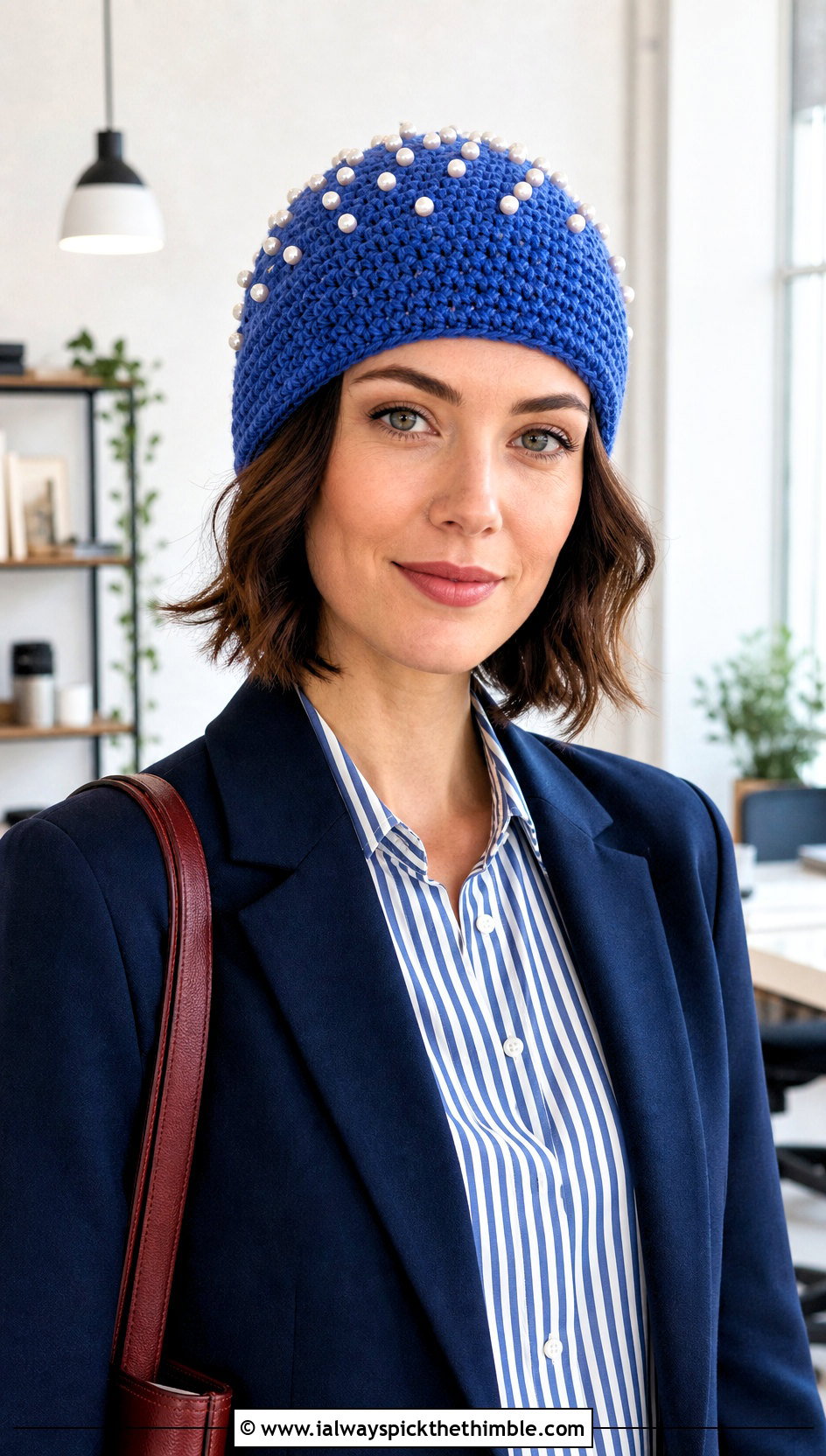 Tunisian Stitch Pearl Crochet Beanie With Blazer And Jeans - 15 Pearl Crochet Beanie outfit ideas