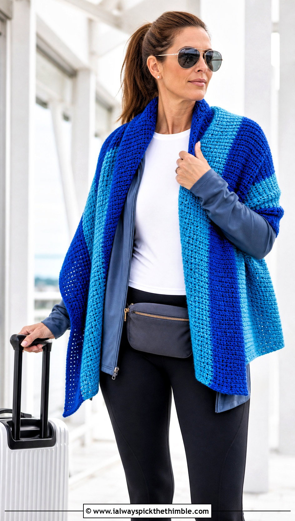Tunisian Stitch Rectangle Crochet Shawl With Athleisure - 20 Rectangle Crochet Shawls outfit ideas