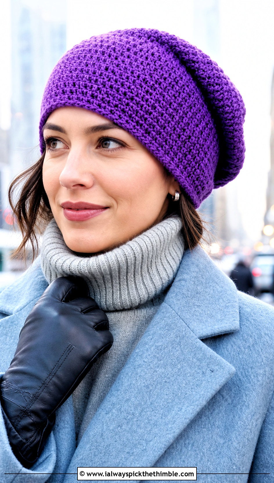 Tunisian Stitch Slouchy Crochet Hat With Wool Coat And Wide Leg Pants - 15 Slouchy Crochet Hat outfit ideas