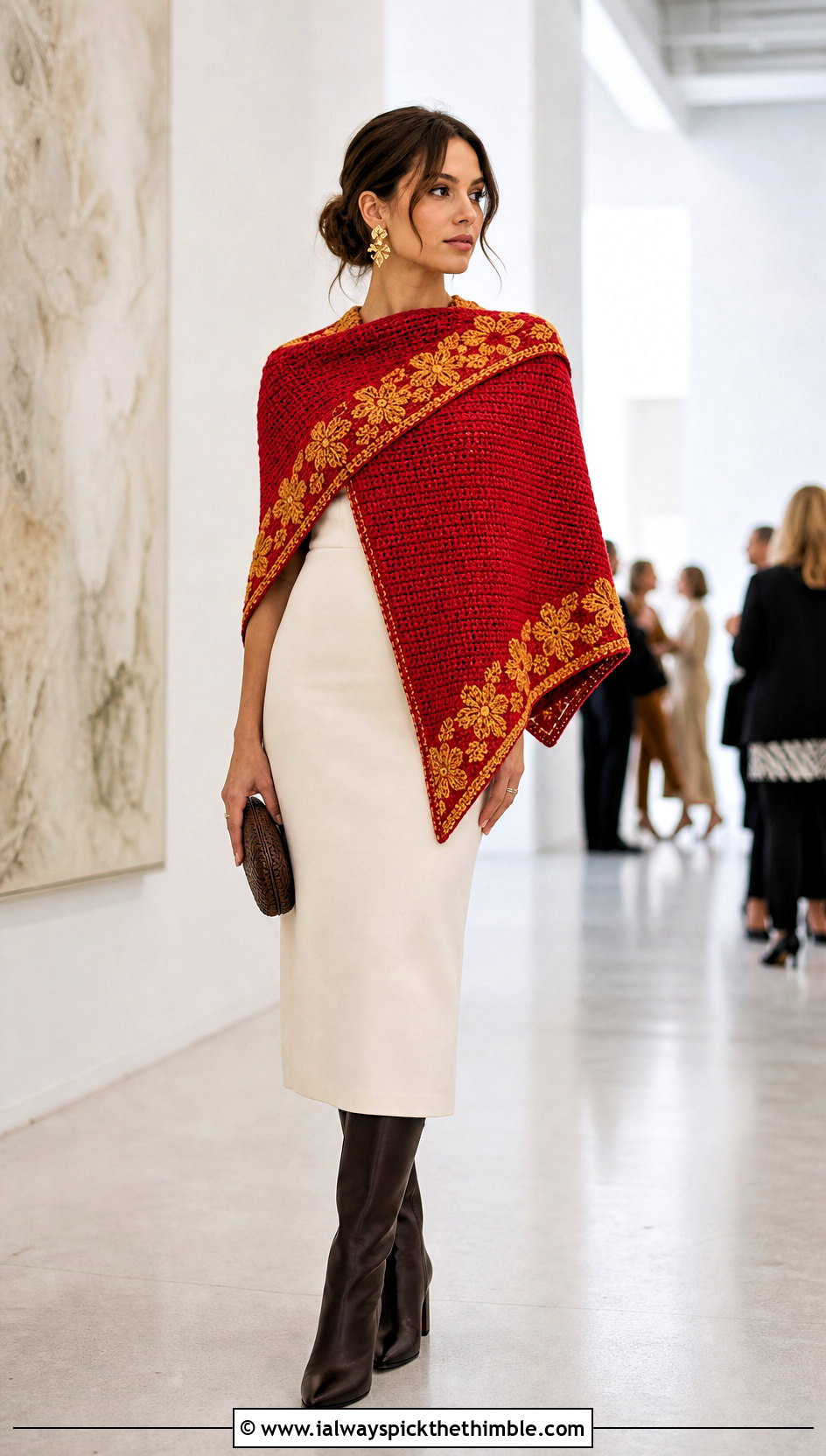 Tunisian Sunflower Crochet Shawl With Column Dress - 20 Sunflower Crochet Shawl outfit ideas