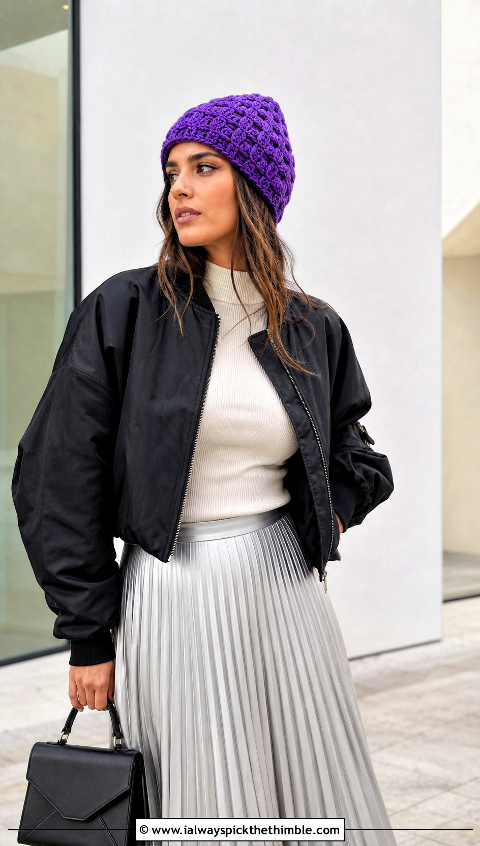 Tunisian Tessellated Beanie With Pleated Midi Skirt - 25 tunisian crochet beanie outfit ideas
