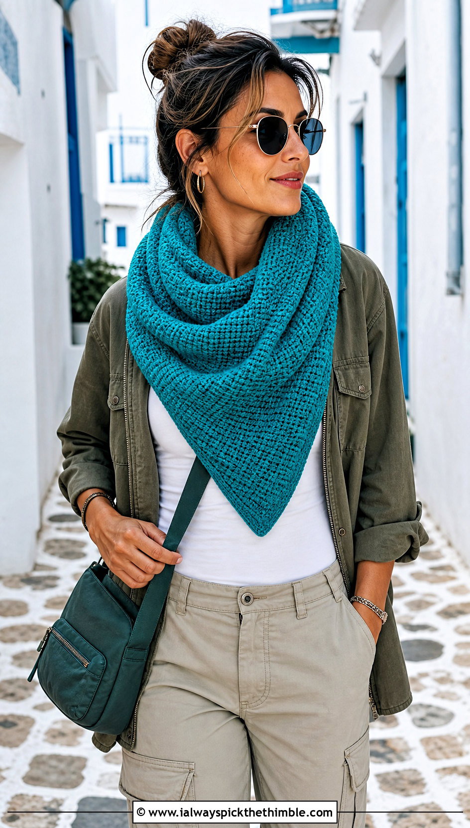Tunisian Triangle Cowl With Utility Jacket - 20 crochet triangle cowl outfit ideas