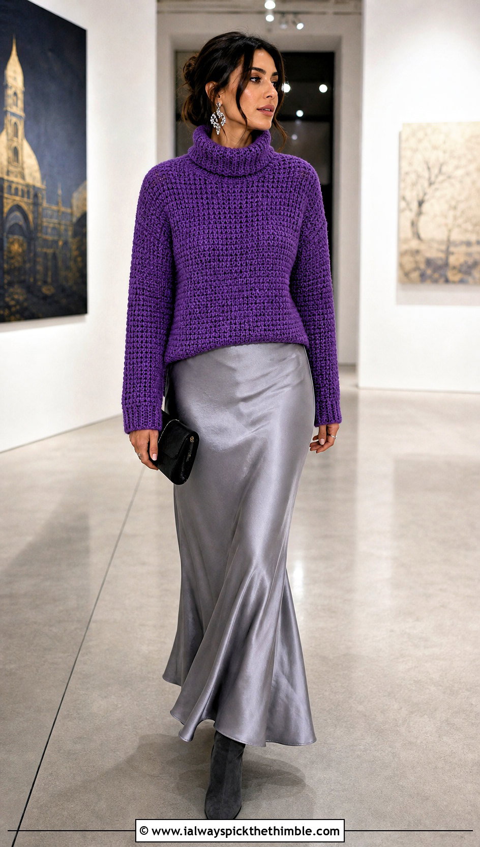 Tunisian Turtleneck Sweater With Bias Cut Maxi Skirt - 25 tunisian crochet sweater outfit ideas