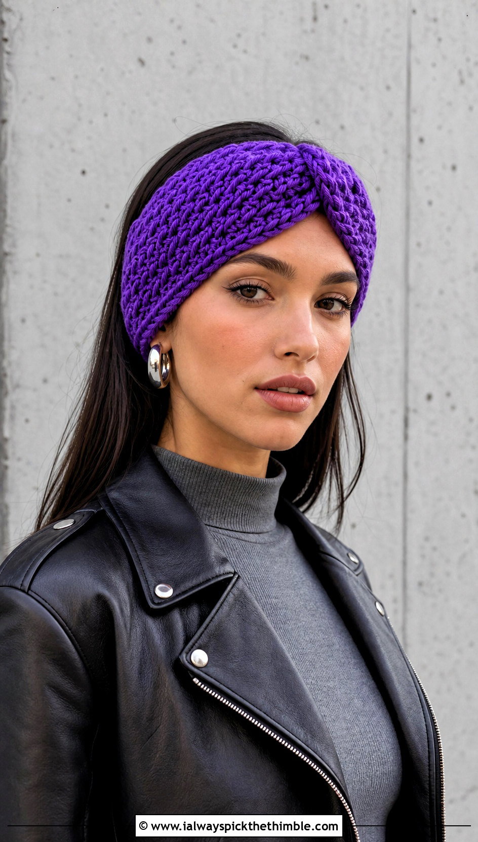 Tunisian Twist Crochet Ear Warmer With Leather Jacket - 20 twist crochet ear warmer outfit ideas