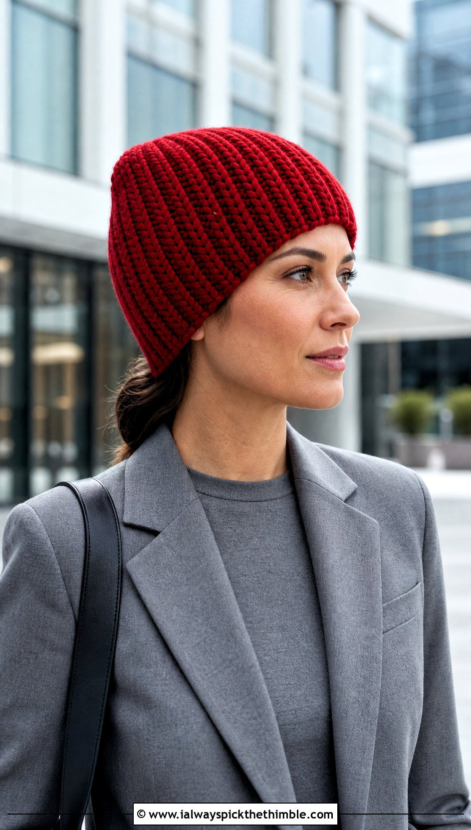 Tunisian Twisted Knit Stitch Beanie With Monochrome Suit - 25 tunisian crochet beanie outfit ideas