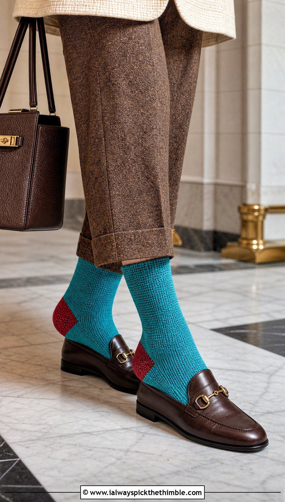 Tunisian Two Tone Socks With Tweed Trousers And Horsebit Loafers - 25 tunisian crochet socks outfit ideas