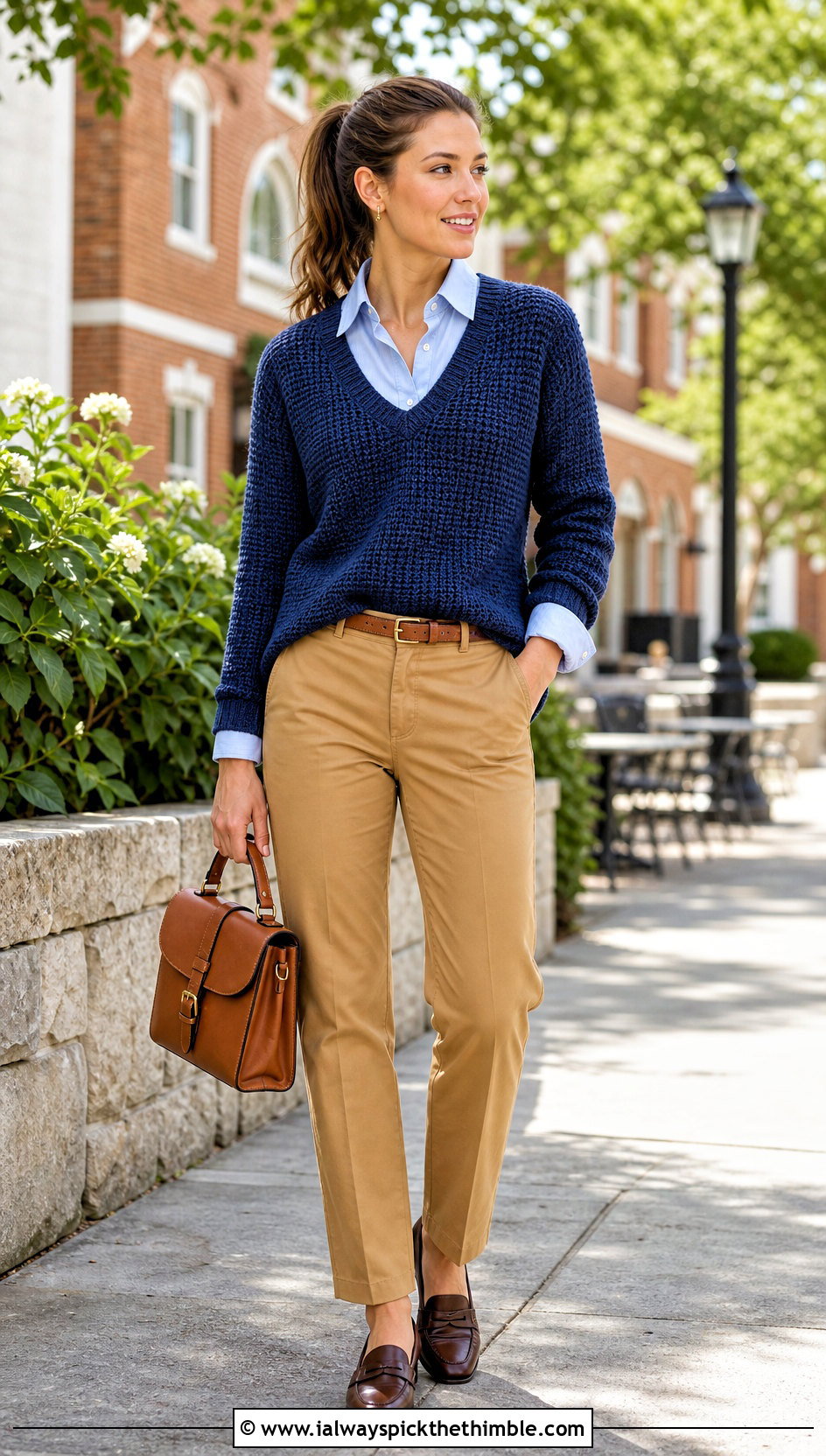 Tunisian V Neck Sweater With Collared Shirt And Chinos - 25 tunisian crochet sweater outfit ideas