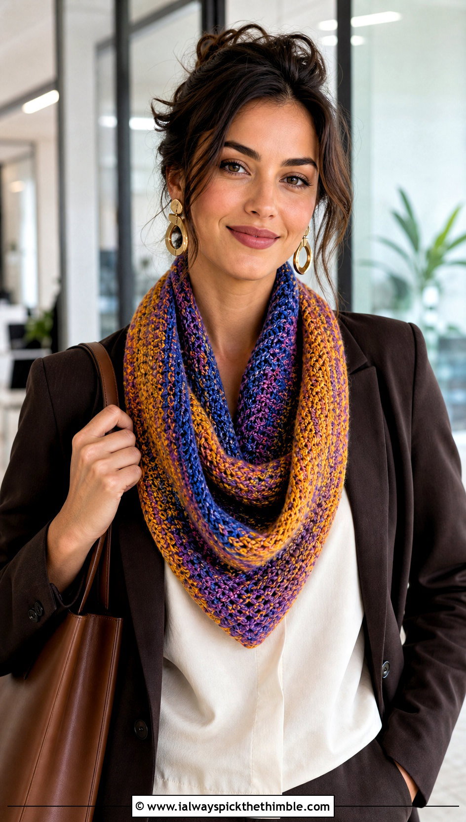 Tunisian Variegated Crochet Scarf With Pantsuit - 20 Variegated Yarn Crochet Scarf outfit ideas