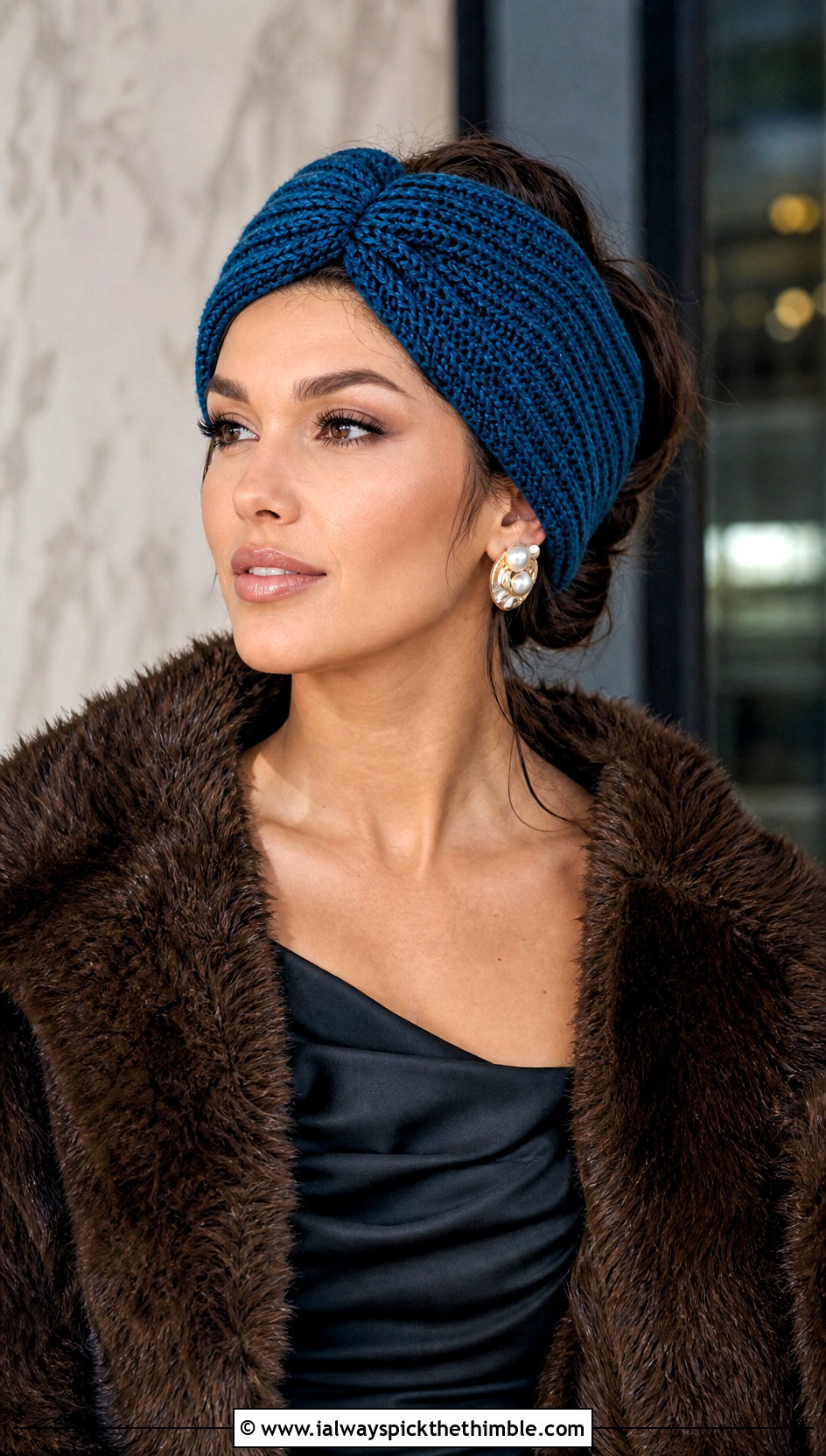 Turban Crochet Headband With Faux Fur Coat - 20 Easy Crochet Winter Headband outfit ideas