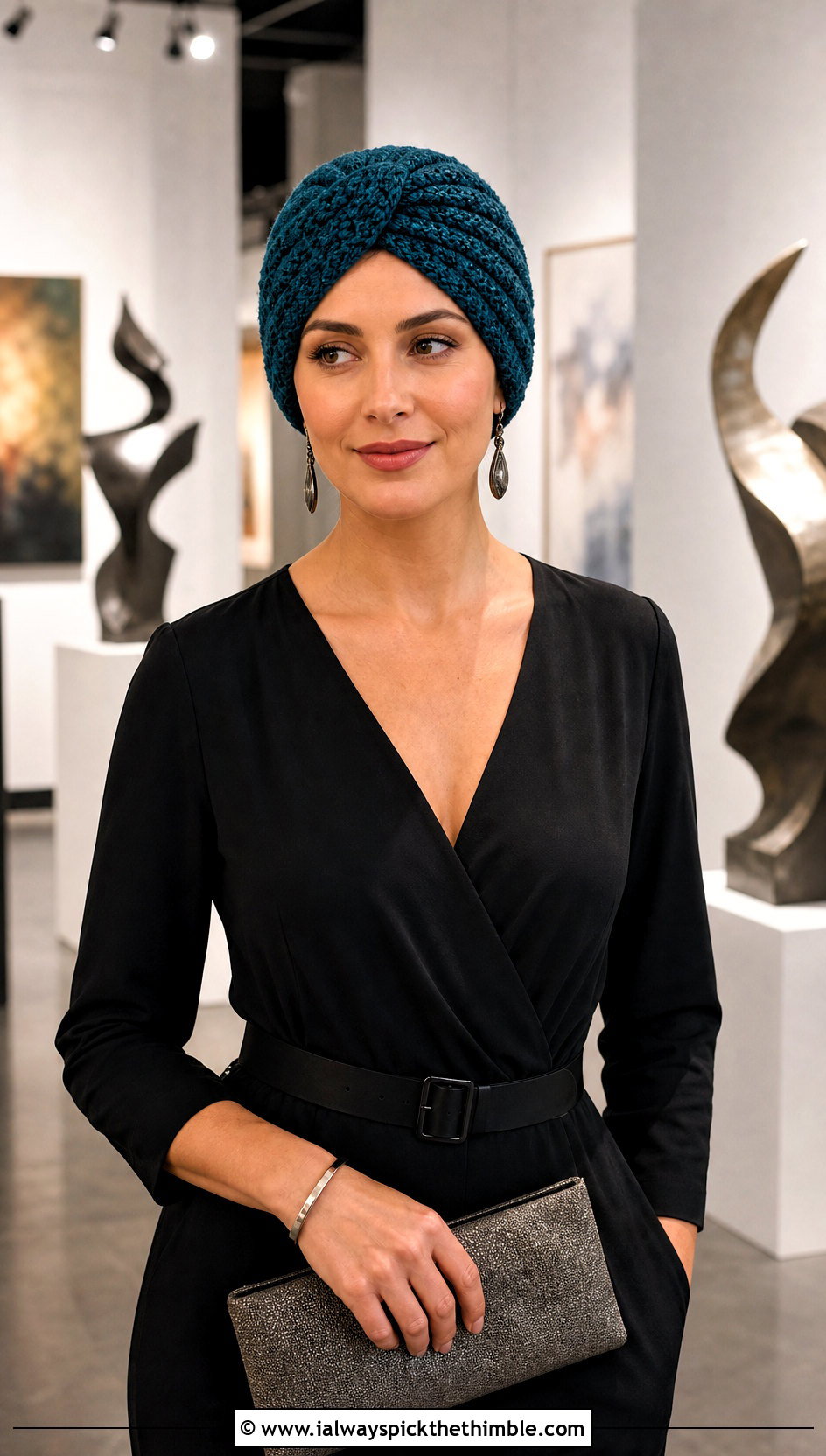 Turban Knit Look Crochet Hat With Jumpsuit - 20 Crochet Knit Look Hat outfit ideas