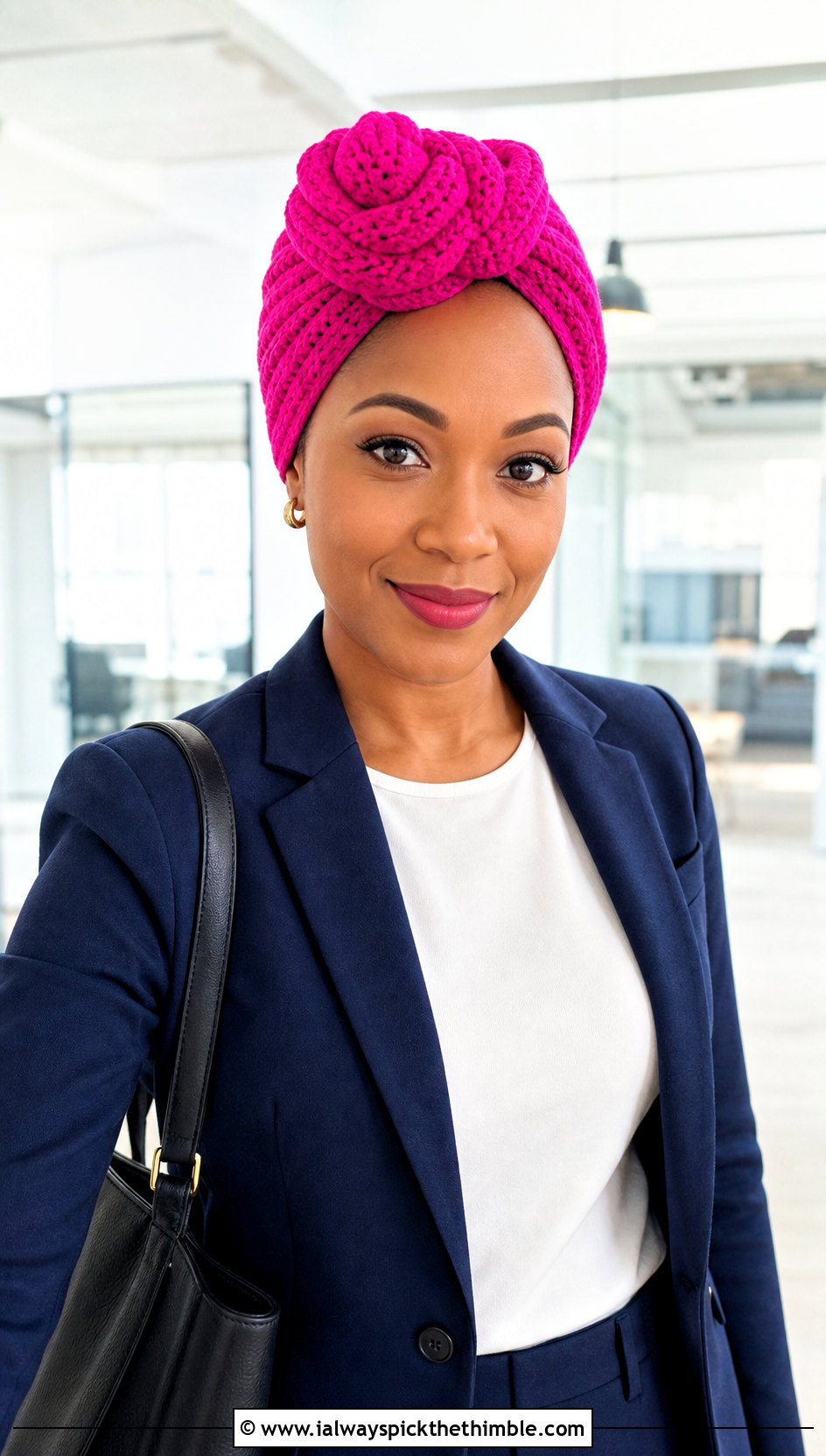 Turban Knot Crochet Head Wrap With Blazer And Trousers - 20 crochet head wrap outfit ideas
