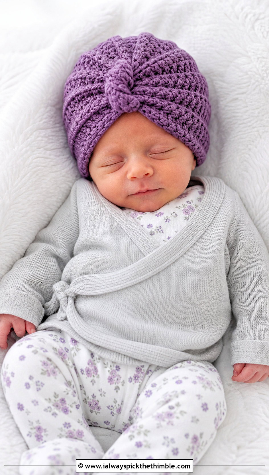 Turban Preemie Crochet Hat With Floral Sleeper - 20 premie crochet hat outfit ideas