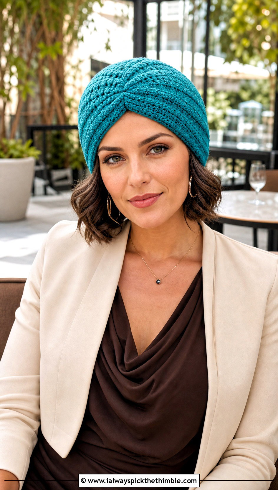 Turban Style Crochet Flapper Hat With Wide Leg Pants - 20 crochet flapper hat outfit ideas