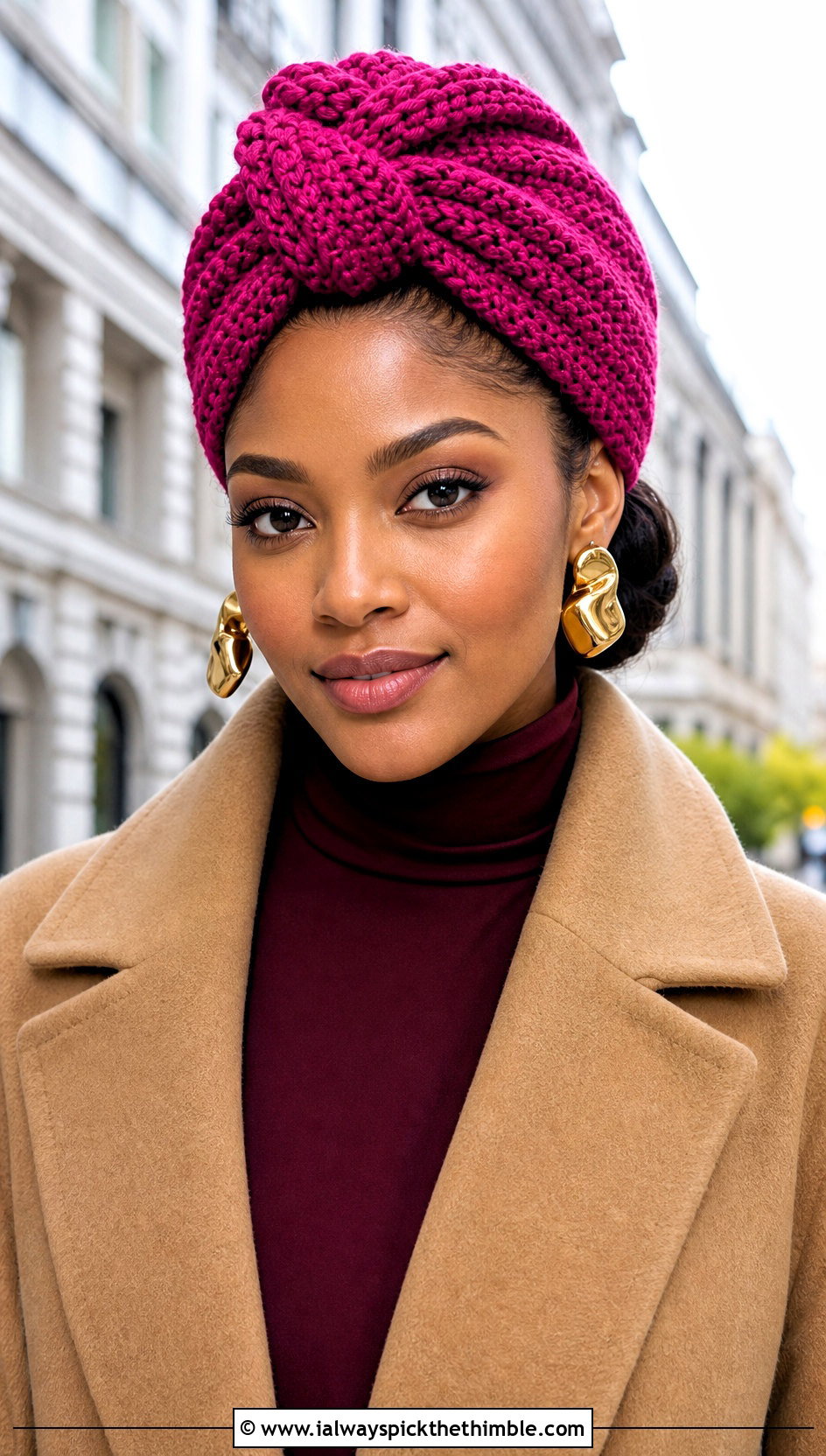 Turban Twisted Knot Crochet Headband With Maxi Coat - 15 Twisted Knot Crochet Headband outfit ideas