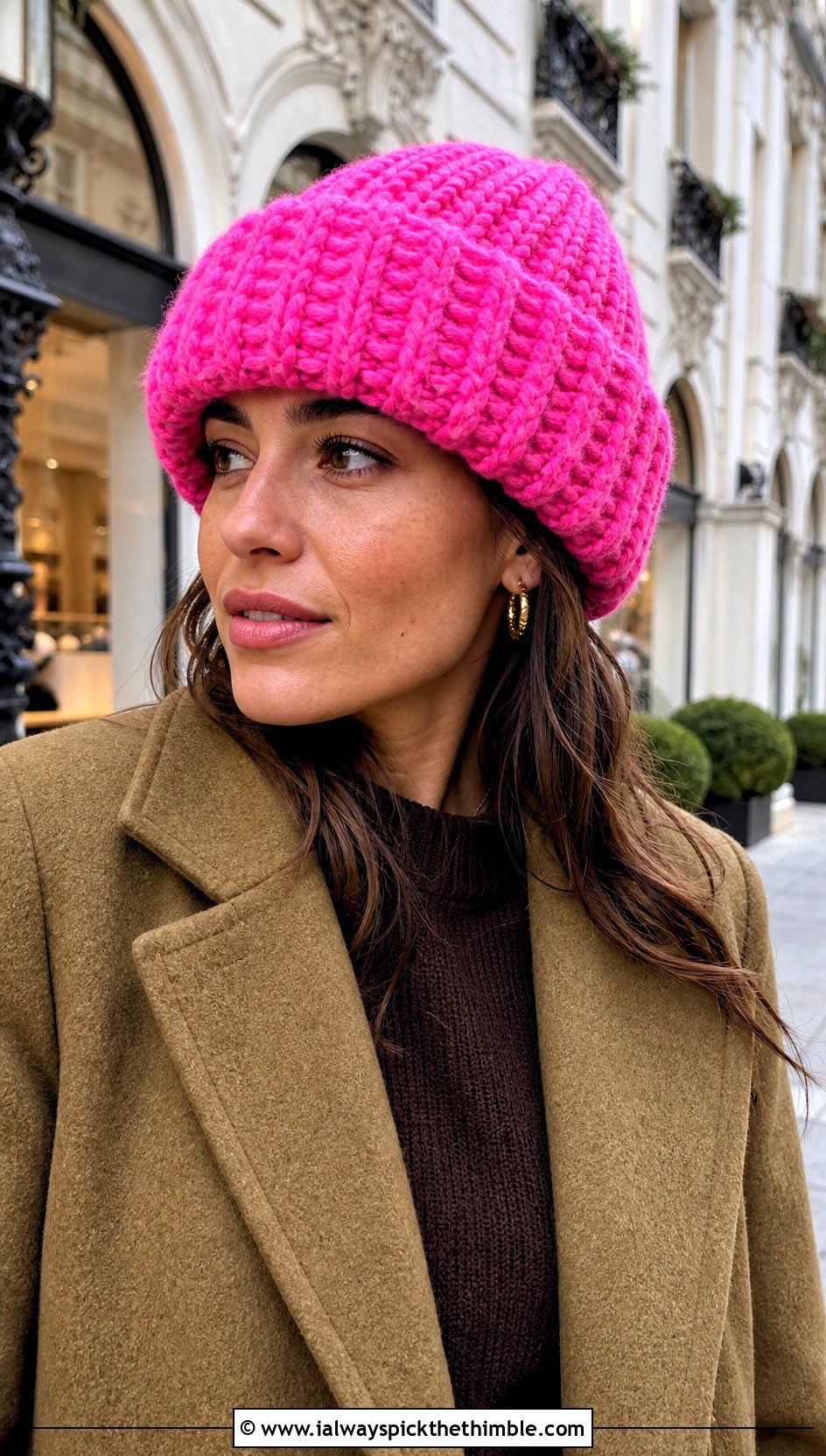 Turn Up Chunky Ribbed Crochet Hat With Camel Coat - 20 Chunky Ribbed Crochet Hat outfit ideas