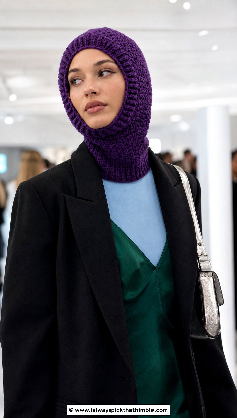 Turtleneck Crochet Balaclava Beanie With Slip Dress - 20 crochet balaclava beanie outfit ideas