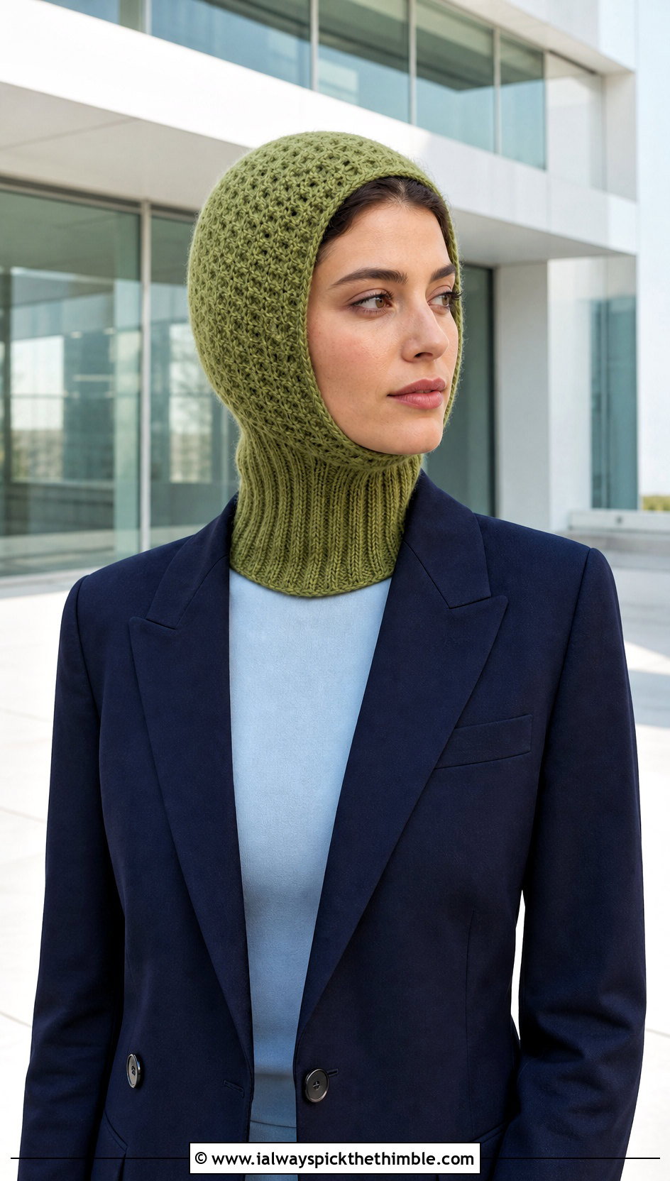 Turtleneck Crochet Balaclava With Tailored Suit - 25 crochet balaclava outfit ideas