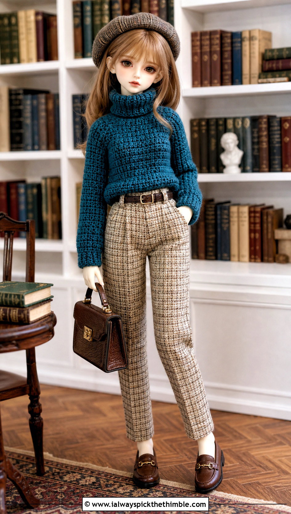Turtleneck Crochet Doll Sweater With Plaid Trousers - 20 Crochet Sweater For Dolls outfit ideas